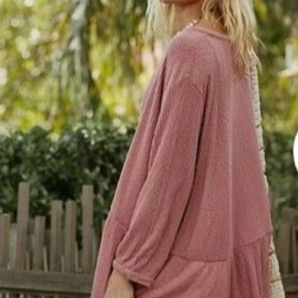 Free People Beach Dusty Rose Blossom Cotton Ribbed Knit Dress Oversized